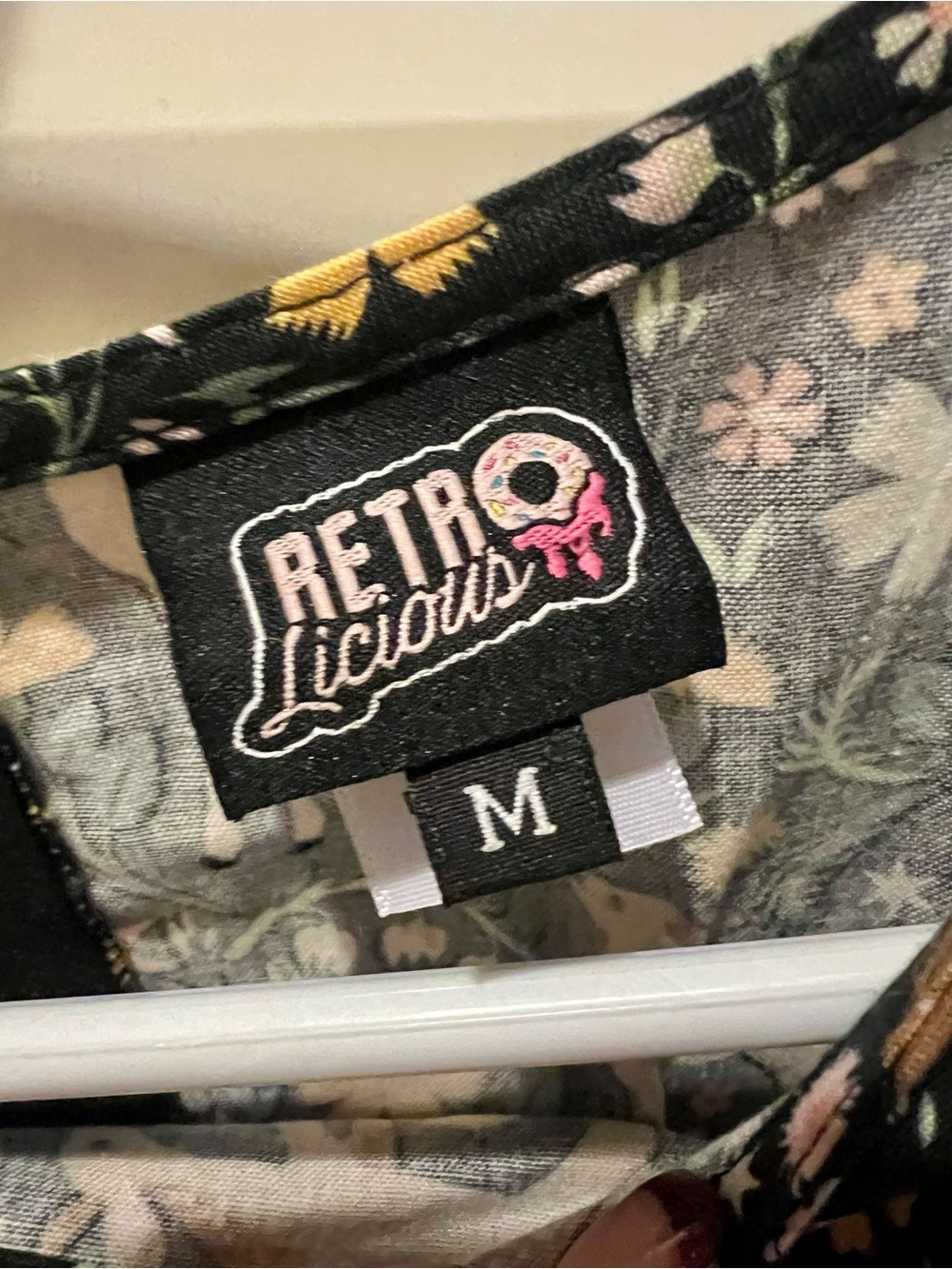 Retrolicious Black dress with Deers -Yellow, Pink & Green Floral Print